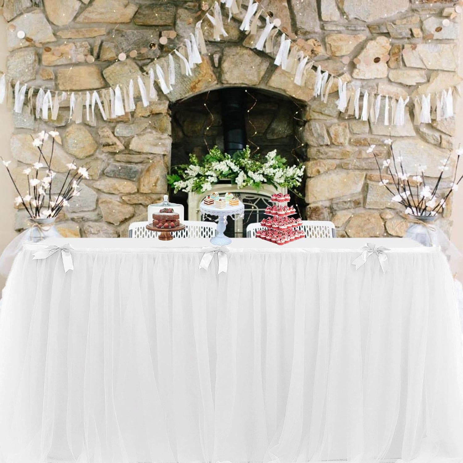 Aysimple 9ft White Tulle Table Skirt for Rectangle or Round Tables Tutu Tablecloth for Baby Shower Party Wedding Birthday Decoration (L9(ft) H 30in, White)