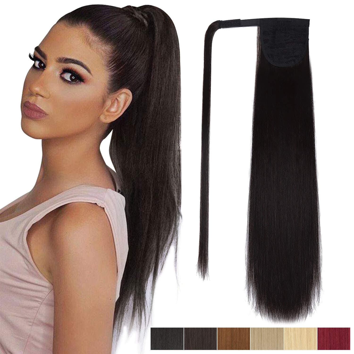Eerya Clip in Ponytail Extension Wrap Around Long Straight Pony Tail Hair 22Inch Synthetic Hairpiece Hair Piece for Girl Lady Woman (Straight Hair, 33A#)