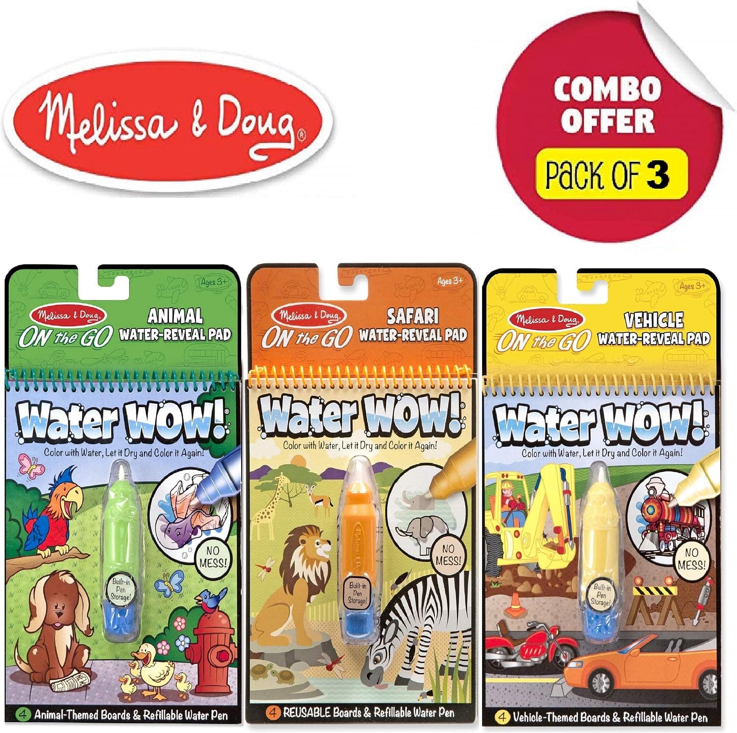 Melissa & Doug On The Go Water Wow Bundle Animals, Safari and Vehichles