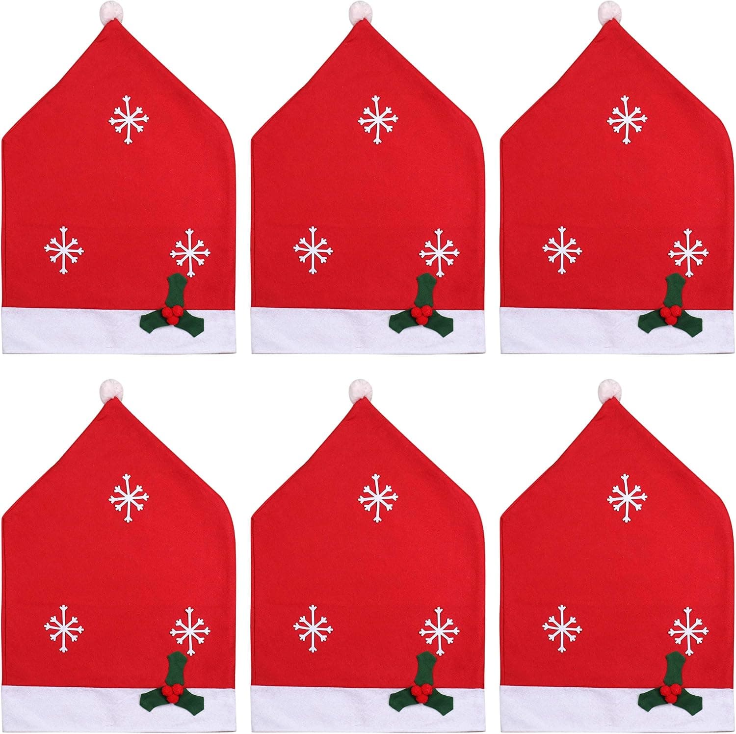 Cedilis 6 Pack Christmas Chair Covers, Santa Hat Chair Slipcovers Chair Back Covers for Christmas Banquet Decorations Holiday Festival Decor, Non-Woven Fabrics, Red
