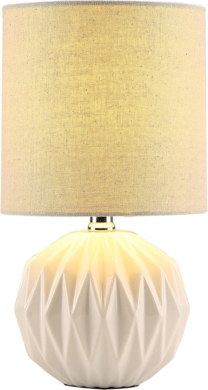 Gorgeous Light Modern Small Ceramic Table Lamp, White Bedside Desk lamp for Living Room Bedrooms Nightstand Lamps with White Fabric Shade