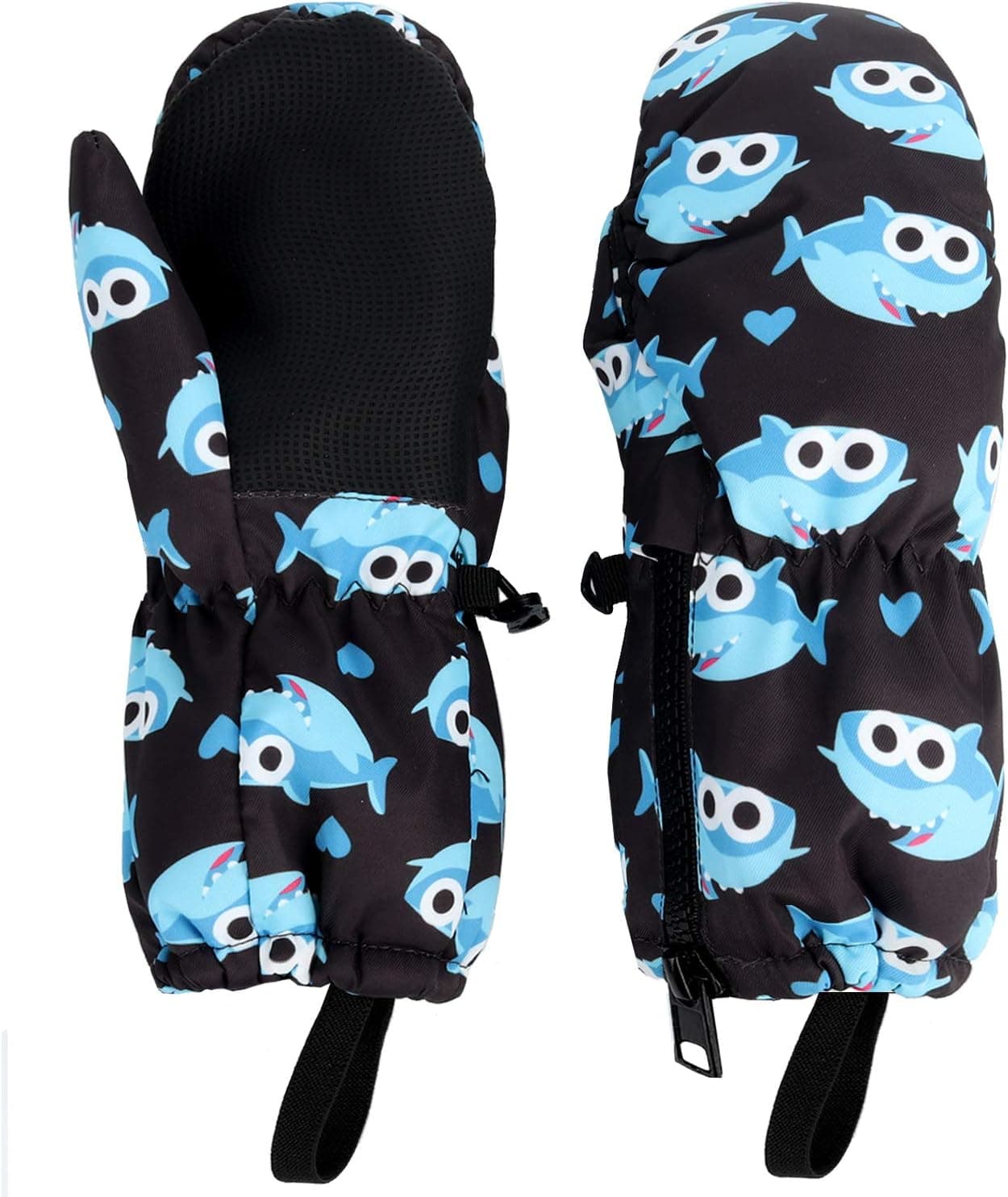 HIGHCAMP Kids Superstar Winter Mittens Waterproof Toddlers Easy On Zip Gloves (XS (2-3 Y), Shark)