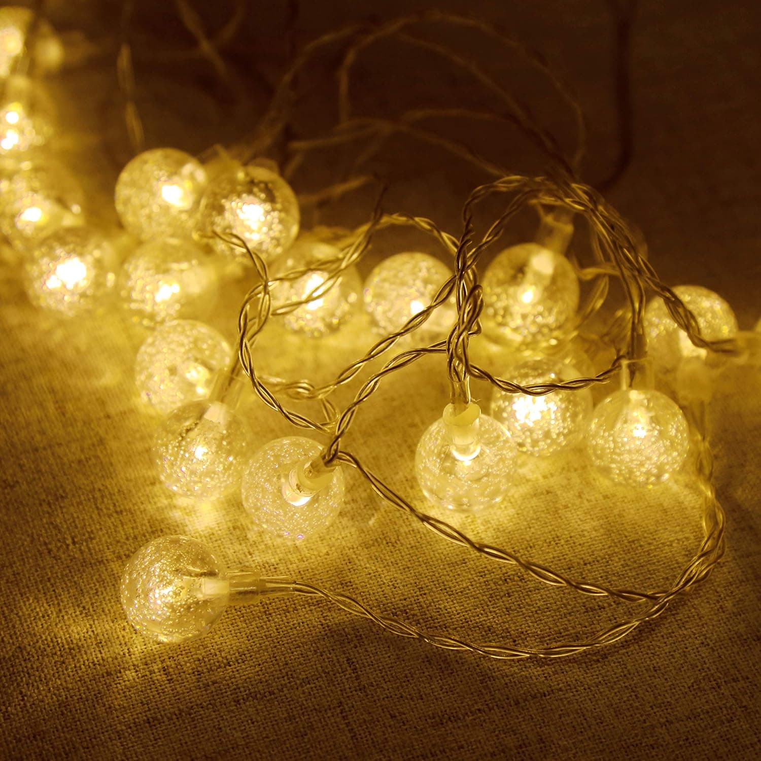 KGC LED Christmas String Lights Battery Operated 2AA, 20 LEDs 10FT Waterproof Globe Crystal Ball Outdoor String Lights for Bedroom, Patio, Christmas, Wedding, Party (Crystal Ball- 2Pack)