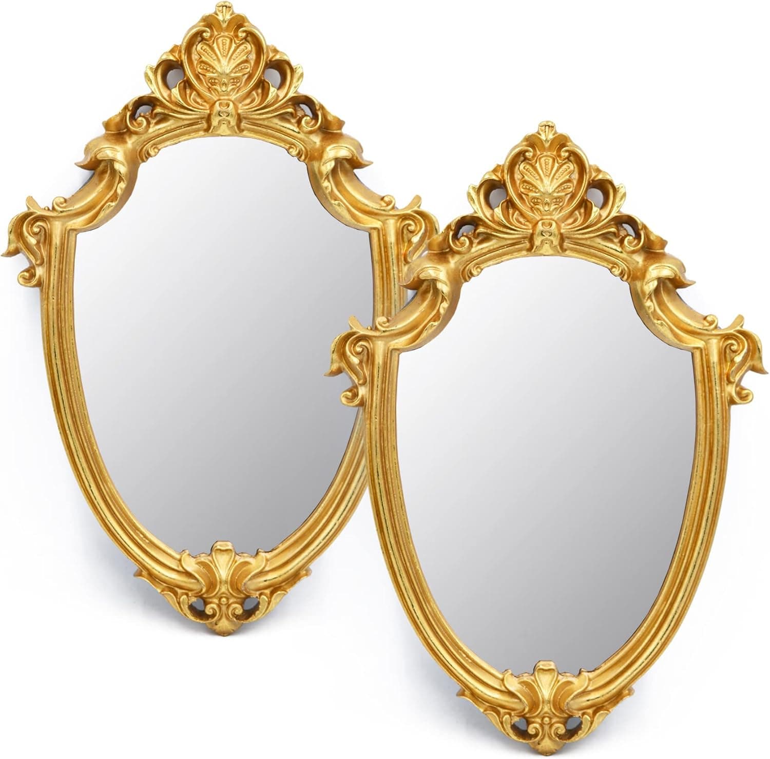 OIGUMR Shield Wall Mirror Mirror Wall Decor Vintage Mirror (11.3 x 8.5 inch 2Pcs, Gold)