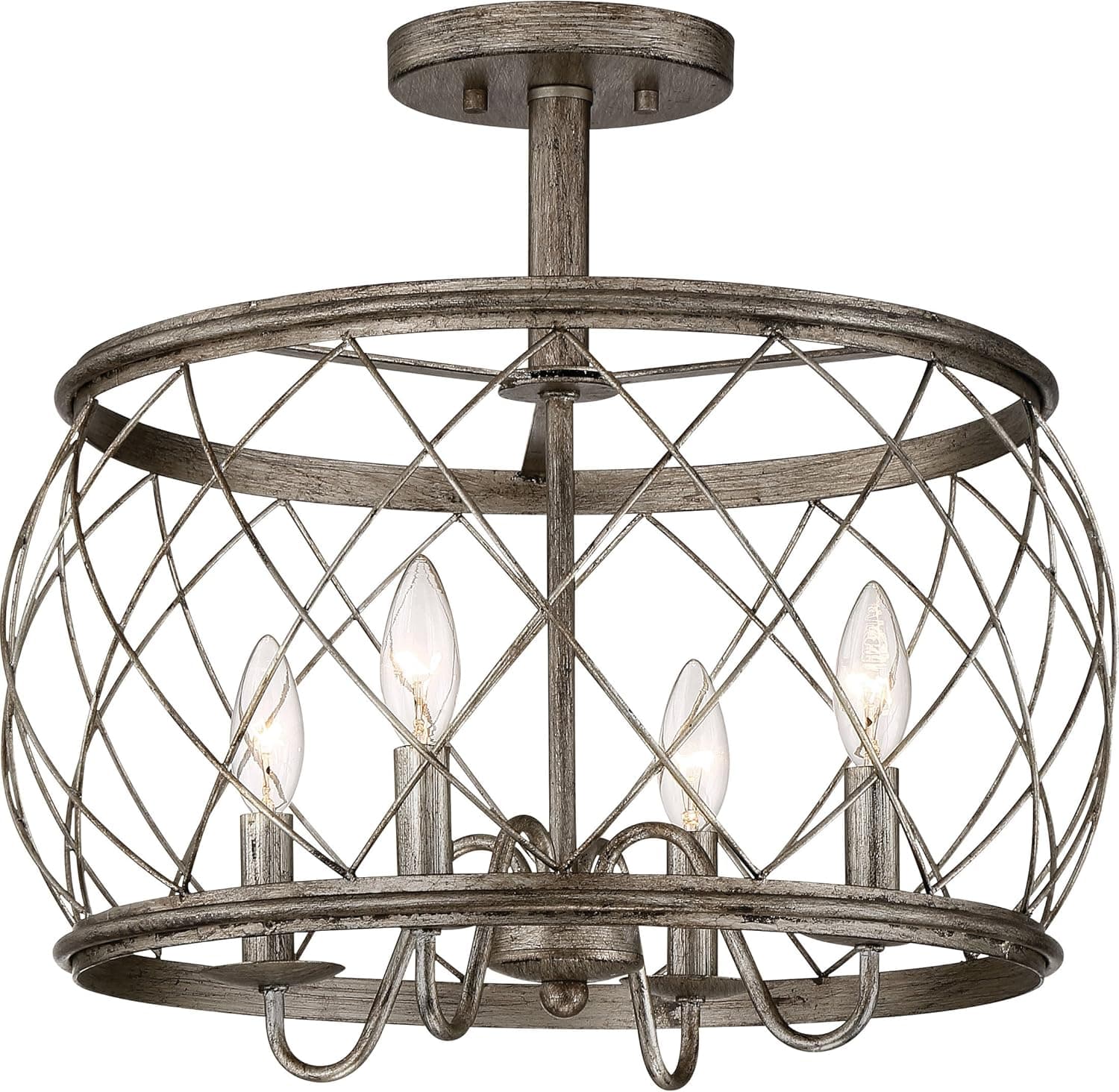 Quoizel RDY1717CS Dury Cage Semi-Flush Ceiling Lighting, 4-Light, 240 Watts, Century Silver Leaf (16" H x 18" W)