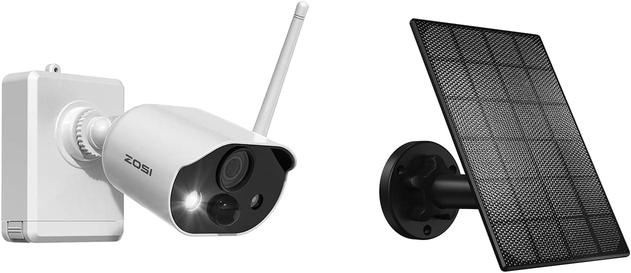 ZOSI C306Pro Add-on Wireless Battery Powered Camera with Solar Panel, Wire-Free Outdoor Camera with Color Night Vision, 2-Way Talk, PIR, Light & Siren Alarm (Only Work with ZOSI NVR: 1NR-08RP10-US)