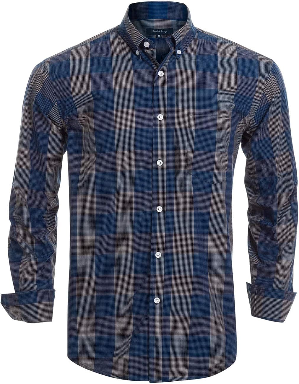 Double Pump Mens Button Down Shirts Cotton Long Sleeve Shirts Regular Fit