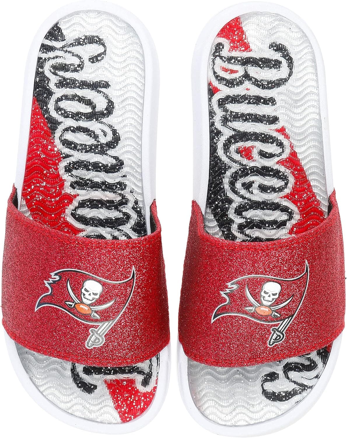FOCO Womens NFL Team Big Logo Shimmer Slide Flip Flop Sandals