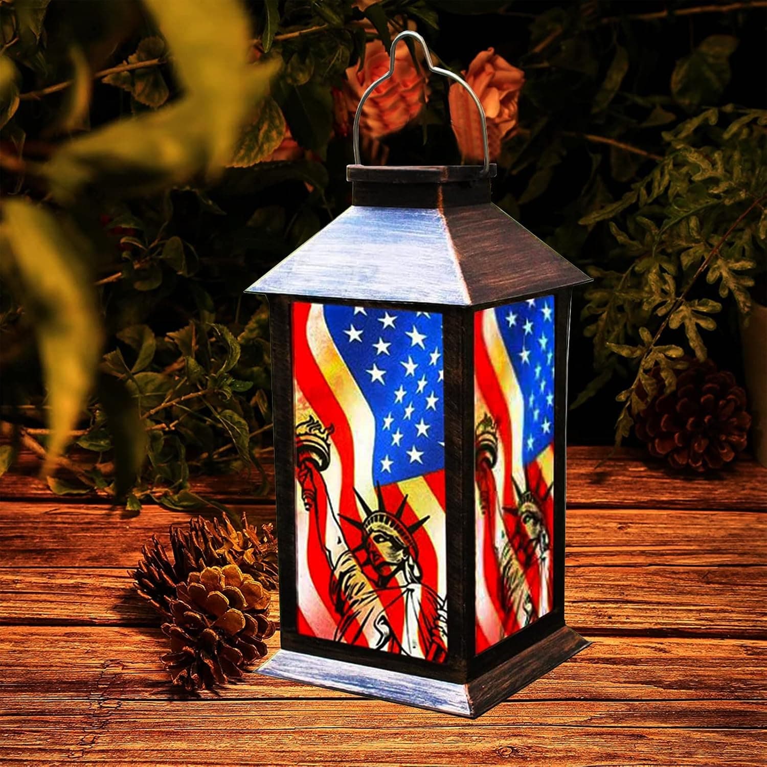 KYAYE Solar Light Outdoor Garden Pendant Light - Waterproof LED Bluebird Palace Light for Dining Table, Outdoor, Party, Terrace, Lawn (国旗)