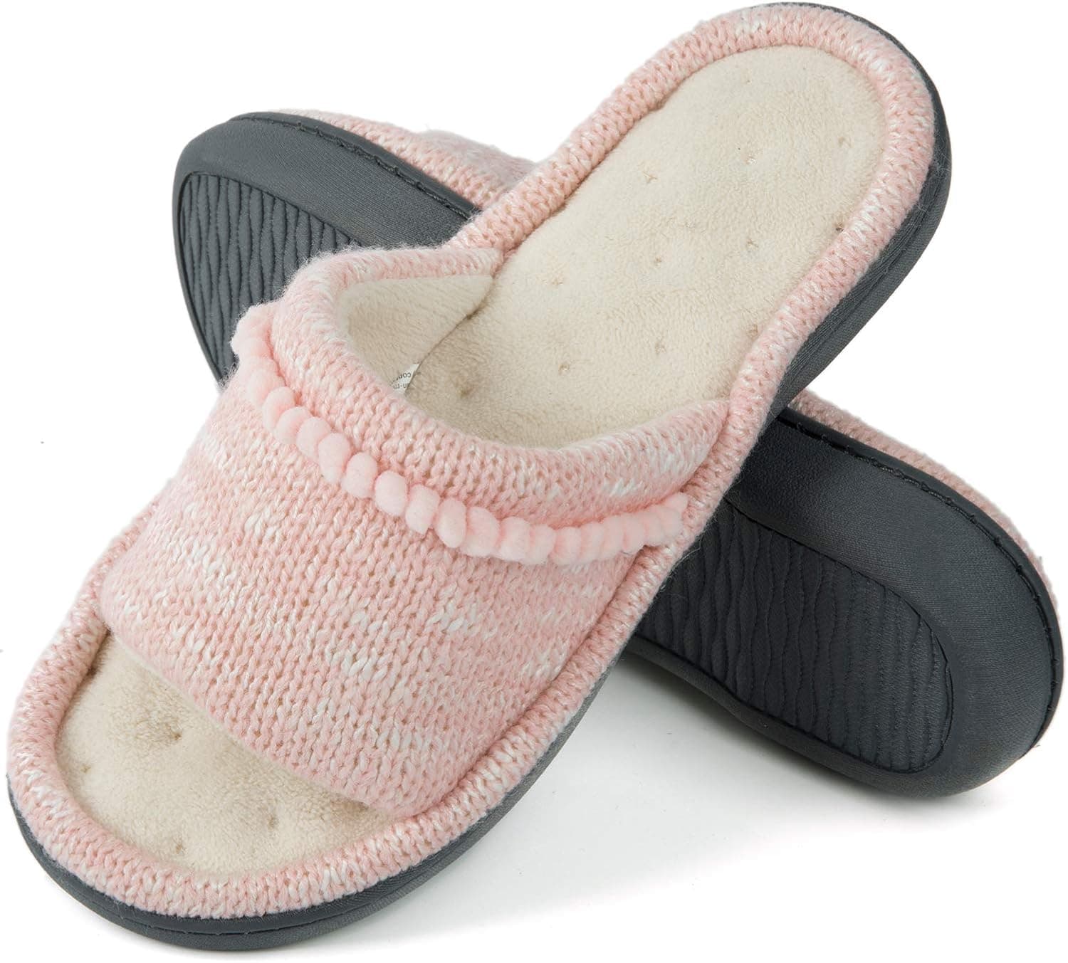 RockDove Women's Knit Memory Foam Slipper with Mini Pom-Poms, Size 5-6 US Women, Pink