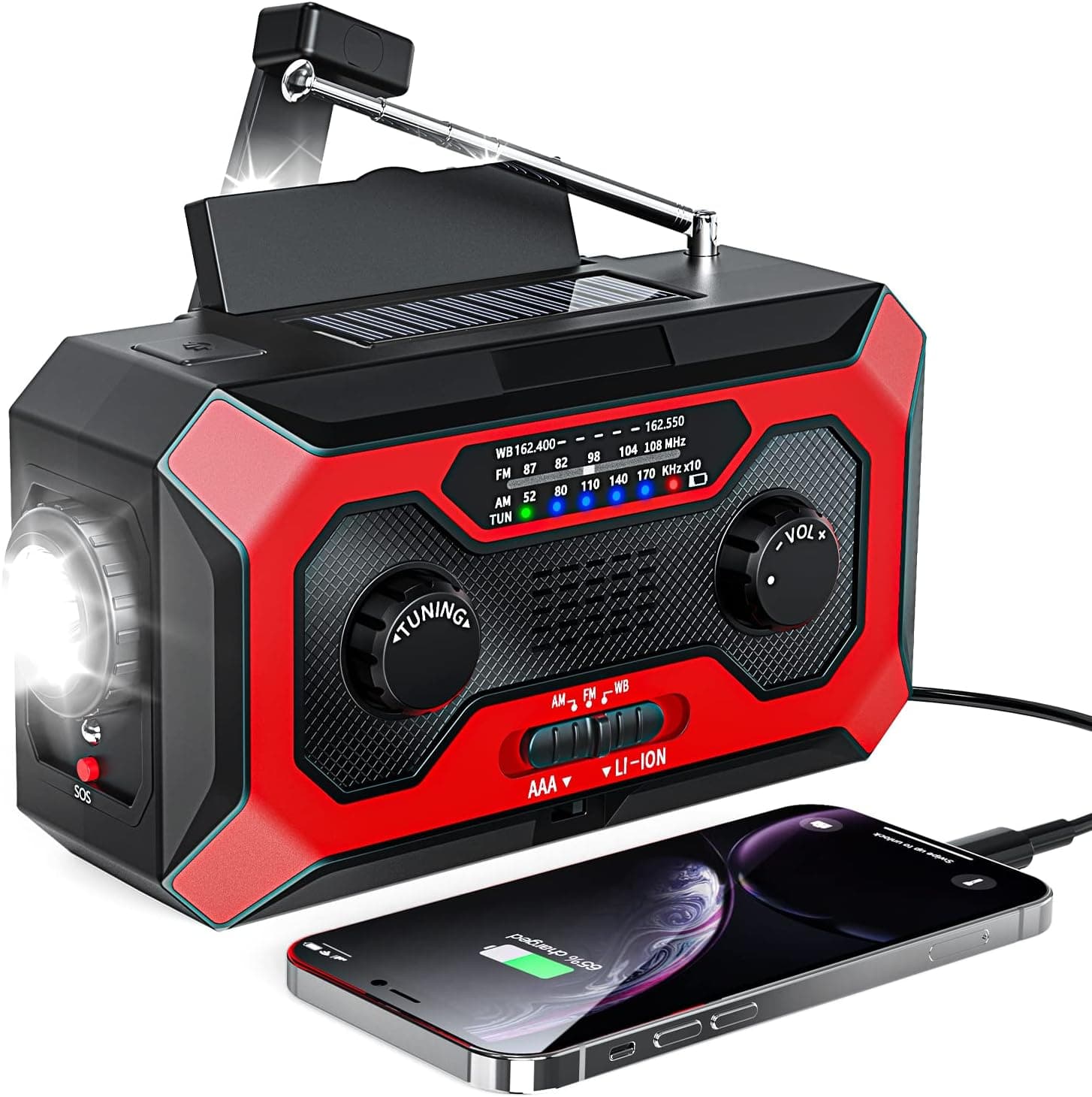 Emergency Hand Crank Radio,4000mAh Portable Weather Solar Radios with Bright Flashlight and Reading Lamp, NOAA/AM/FM Portable Radio, Power Bank USB Charger for Cellphone, Indoor and Outdoor, SOS Alarm
