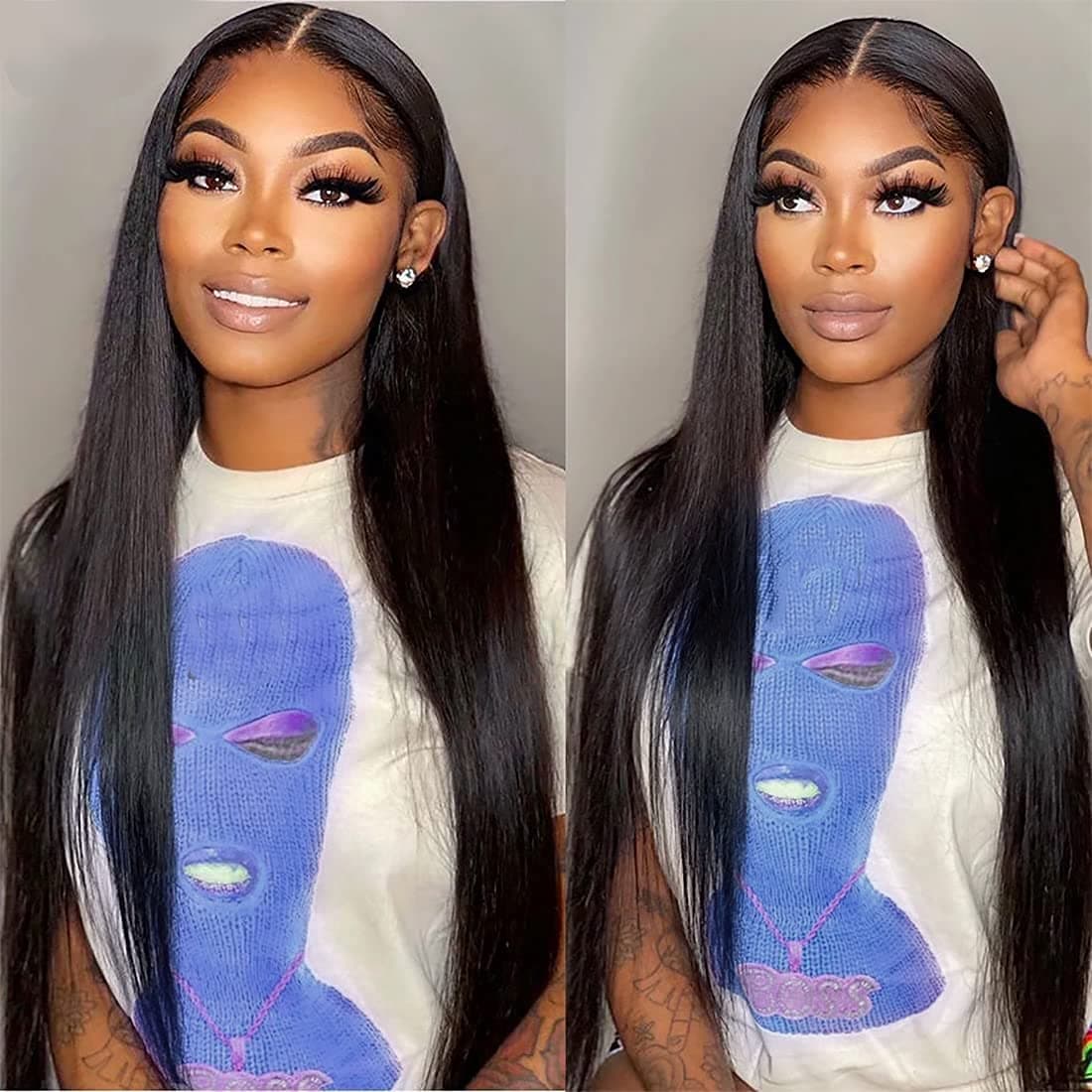 30 Inch Lace Front Wig Human Hair 5x5x1 T Middle Part Straight Lace Closure Wigs Human Hair Pre Plucked with Natural Baby Hair 150% Density Brazilian Virgin Straight Wigs for Black Women(30inch)