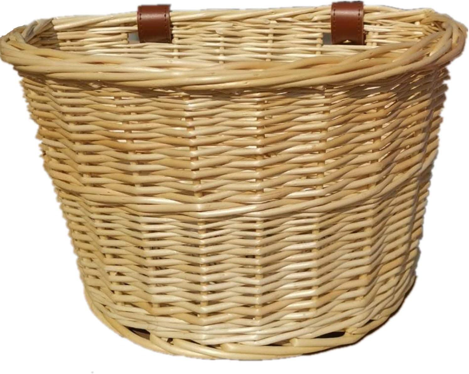OYPEIP Front Handlebar Adult Wicker Bike Basket D-Shaped Water Resistant Cargo with Leather Straps