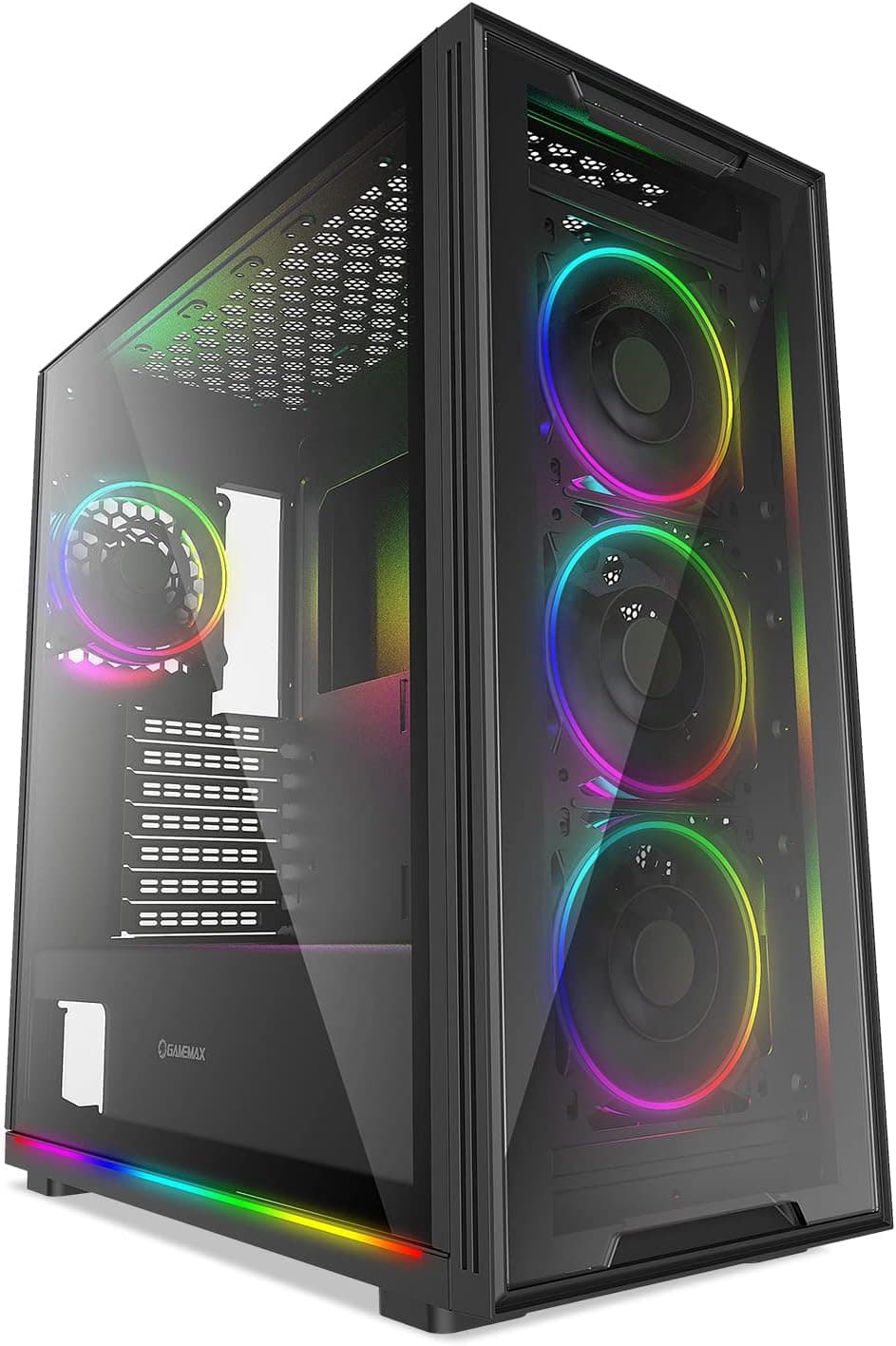 GAMEMAX View Mid-Tower E-ATX Gaming PC Case, Pre-Installed 4X ARGB Fan & 2X ARGB LED Strip, Top 360mm Radiator Support, Tempered Glass Panel, USB3.0 Ready, Fan Controller Hub Included
