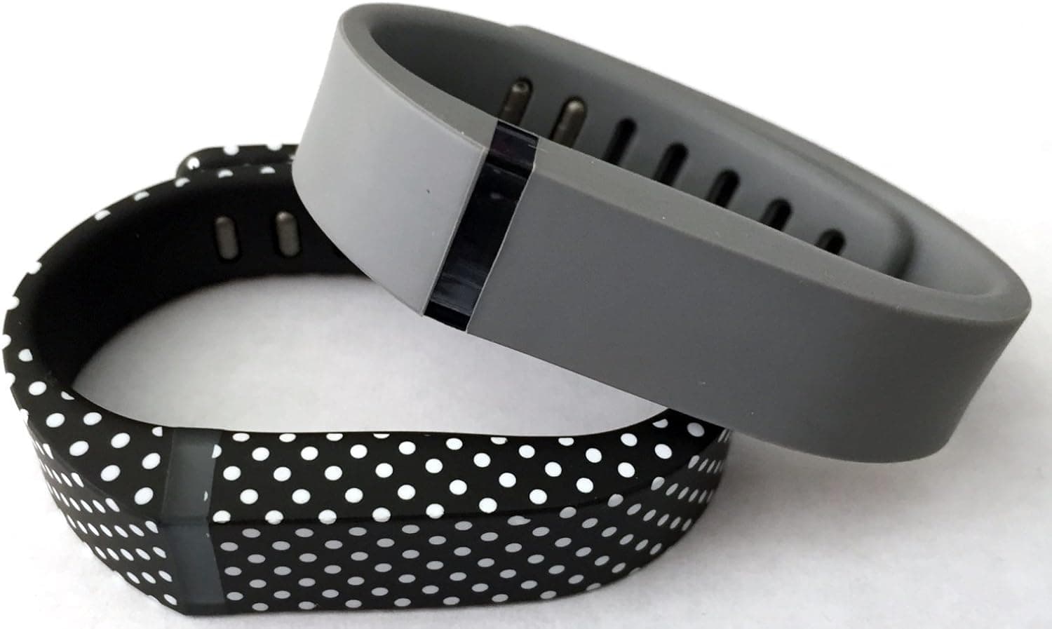 NICKSTON Large 1 Grey 1 Black with White Dots Spots Band for Fitbit Flex Only with Clasps Replacement/No Tracker/