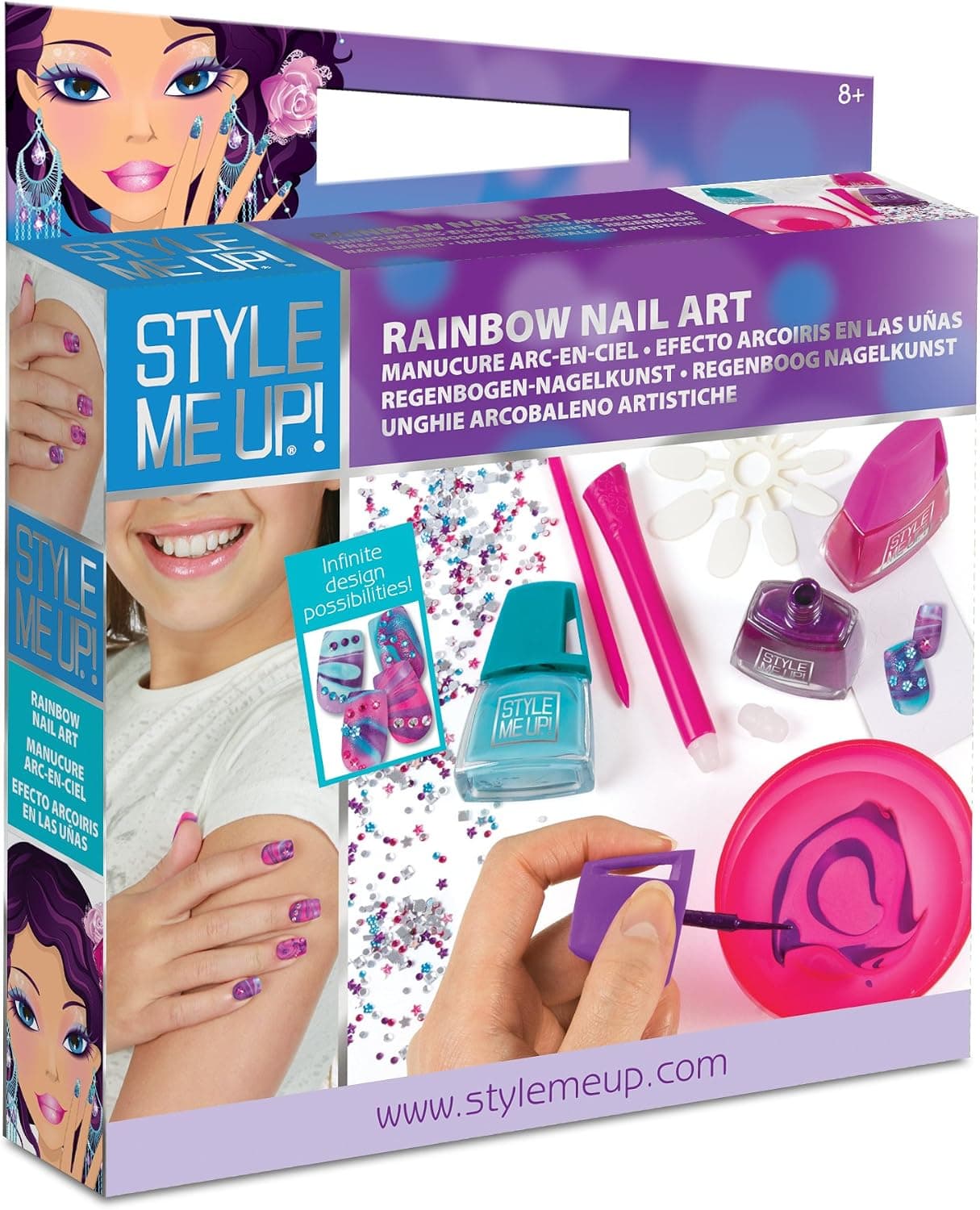 Style Me Up - Fake Nails and Glue Set for Kids - Girls Nail Polish Kit - Manicure Set with Rhinestones for Girls - SMU-1706