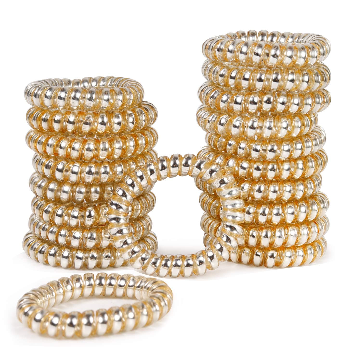 Spiral Hair Ties No Crease, 20Pcs Large Elastic Hair Ring for Thick Hair, Waterproof Ponytail Holders Phone Cord (Gold,20)