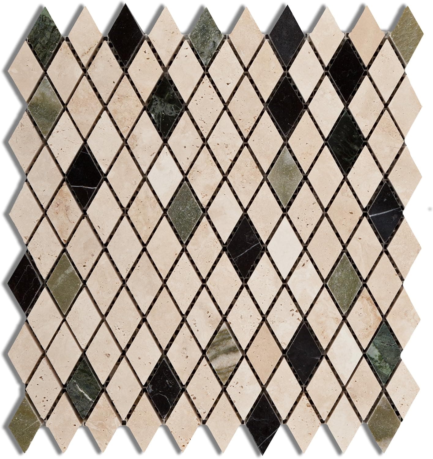 Multi-color Marble & Travertine Prato Harlequin (Diamond / Rhomboid) Polished Mosaic Tile - Lot of 50 Sheets