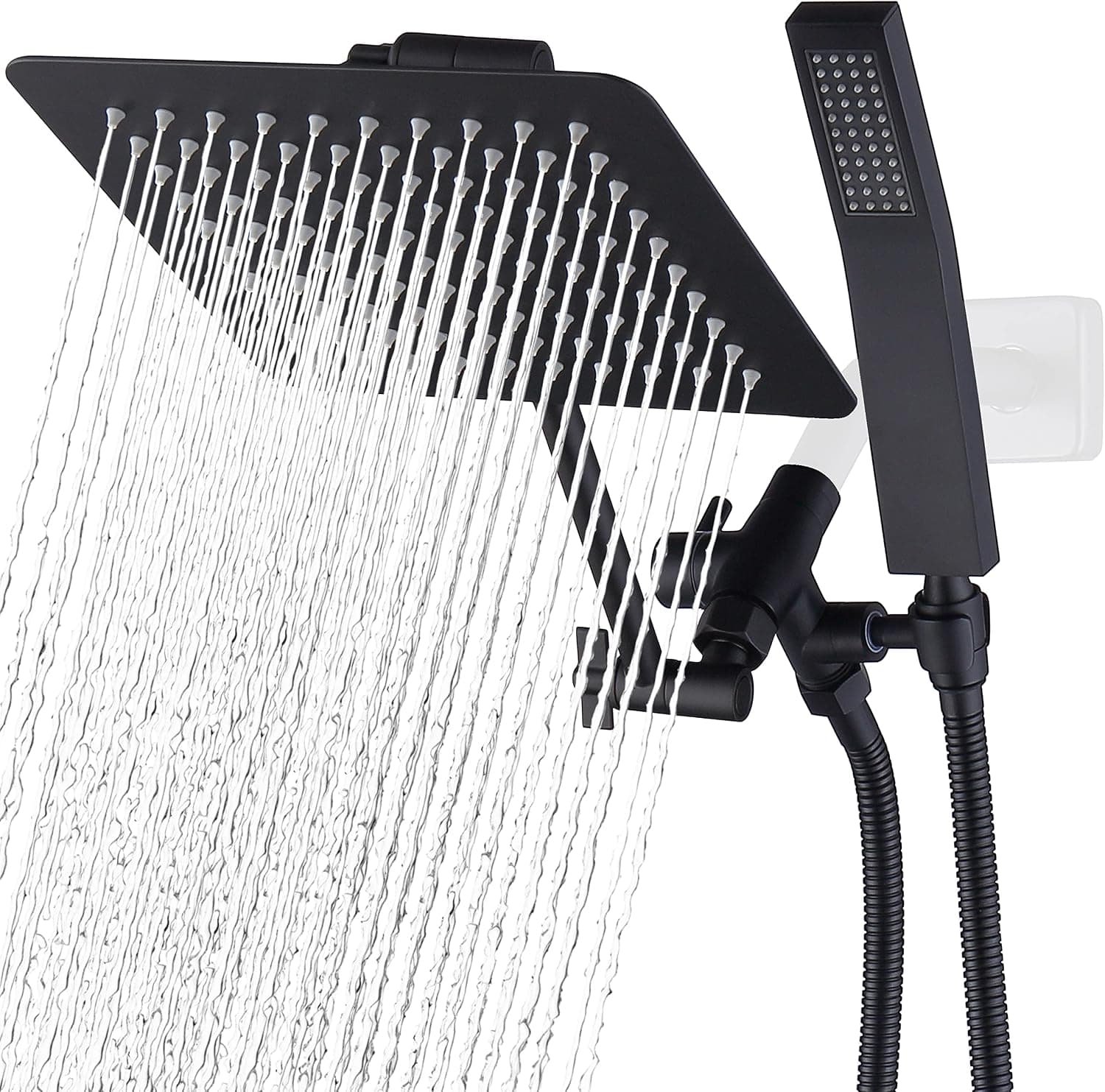 G-Promise All Metal Dual Square Shower Head Combo | 8" Rain Shower Head | Handheld Shower Wand with 71" Extra Long Flexible Hose | Smooth 3-Way Diverter | Adjustable Extension Arm - A Bathroom Upgrade
