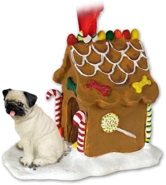 Fawn Pug Dogs Gingerbread House Christmas Ornament