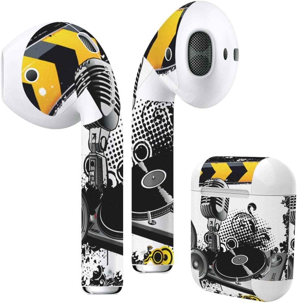 Airpods Skin + Case Skin Sticker Skin Decal for airpod Compatible with AirPods 1st(2016) and 2nd(2019) Stylish Covers for Protection & Customization 000027 DJ　Hiphop　Microphone
