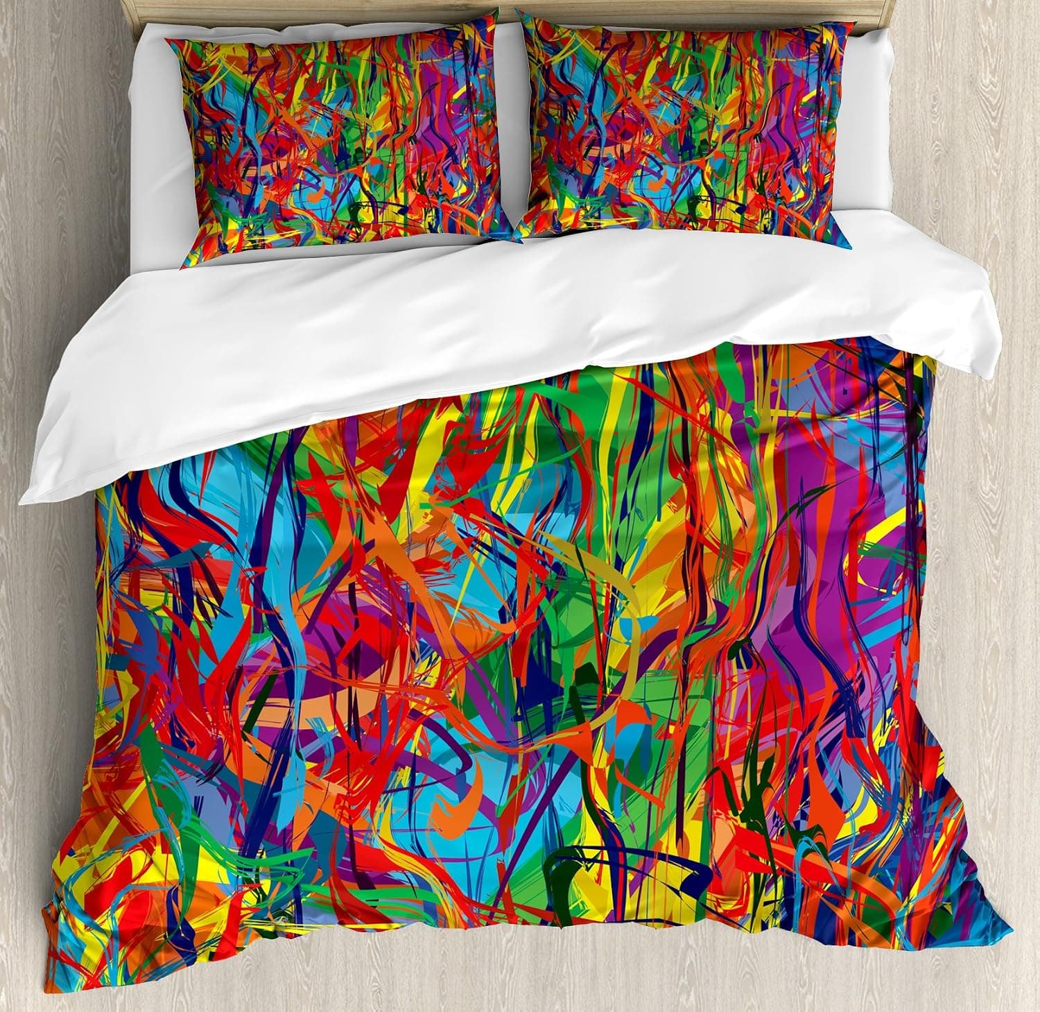 Ambesonne Modern Duvet Cover Set, Circled Rainbow Like Colorful Lines Like Contemporary Oil Painting Style Art, Decorative 3 Piece Bedding Set with 2 Pillow Shams, Queen Size, Orange Red
