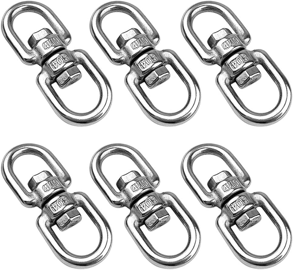 6 Pieces Stainless Steel M4 Double Ended Swivel Eye Hook, Eye to Eye Snap Hook Marine Mooring Shackle Ring Connector