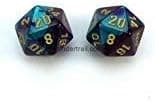 WCXPG2049E2 Purple Teal Gemini Dice with Gold Numbers D20 Aprox 16mm (5/8in) Pack of 2 Dice Chessex