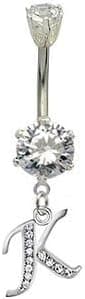 GlitZ JewelZ Dangle Belly Button Rings Laser Cut CZ Crystals - Surgical Steel 316L - bar Length 3/8 inch (10mm) - Many Alphabets Available