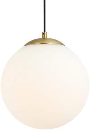 Light Society Zeno Globe Pendant, Matte White with Brass Finish, Contemporary Mid Century Modern Style Lighting Fixture (LS-C175-BRS-MLK)