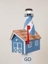 Solar Lighthouse Mailbox (Blue with White Trim)