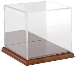 Plymor Clear Acrylic Display Case with Hardwood Base (Mirror Back), 6" x 6" x 6"