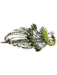 Sanwood Woman Retro Peacock Rhinestone Accent Hair Clip Barrette Hairpin Hair Pins (Olive Green)
