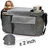 Stroller Organizer with Cup Holder, Airlab Baby Stroller Pram Organizer Bag, 2 inch Enlarge, Extra-Large Storage Space Fits Universal Stroller for Baby Accessories, Gray