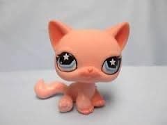 Liittlest Pet Shop Rare Pink Cat # 595 Star Eyes Blue