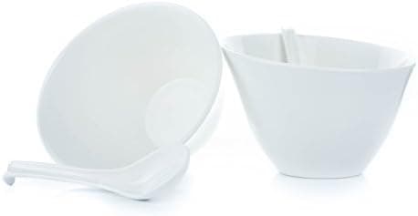 ASIAN MISO SOUP BOWLS SET WITH SPOONS Melamine White Large Cereal Melmac Premium Bowls