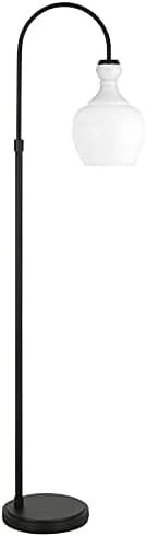 Henn&Hart Arc Floor Lamp with Glass Shade in Blackened Bronze/White Milk, Floor Lamp for Home Office, Bedroom, Living Room