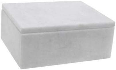KhanImports Decorative White Marble Box, Stone Box with Lid - Rectangular, 5 Inch