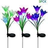 Litake Solar Lily Flower Lights,3 Pack Solar Garden Stake Lights Outdoor, IP65 Waterproof RGB 7 Colors Changing LED Solar Pathway Lights for Garden Patio Backyard