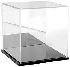 Plymor Clear Acrylic Display Case with Black Base (Mirror Back), 8" x 8" x 8"
