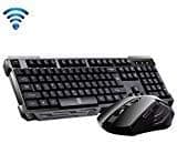 LexonElec Keyboard & Mouse Combos V60 Multimedia Ergonomic USB Wireless Gaming Keypad + 2.4GHz 1000/1600DPI 6 Buttons USB Cordless Gaming Mice Set (Black)