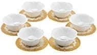 Set of 6 Small Porcelain Ramekins Condiment Dishes Ceramic Dipping Cups Snack Appetizer Serving Tray Sauce Dish Plate Dessert and Ice Cream Bowls White Heart Shaped with 6pcs Dish Holders (Flower)
