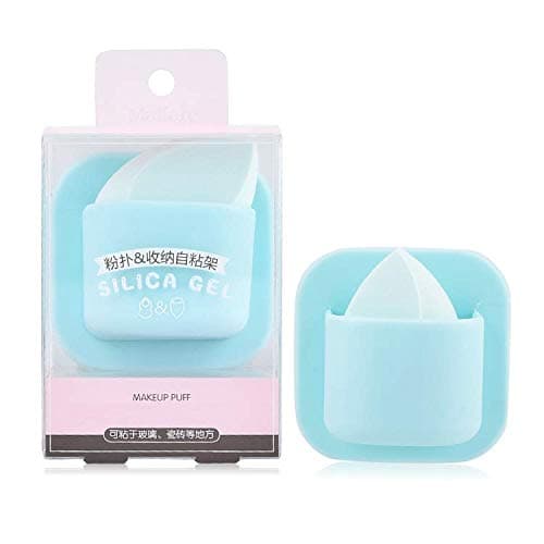 Beauty Sponge Makeup Blender with Store Organizer Pocket, Easily Mounts to Mirror, Dresser, Marble Wall or Tile, Hold Cosmetic Sponge, with Draining Holes(Blue)