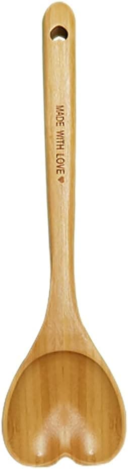 1 pack Heart Shaped Spoon Engraved with"Made With Love",12Inch Bamboo Kitchen Utensil Unique Gift for Mother's Day, Housewarming, Birthday, Wedding, Girlfriend and Grandma