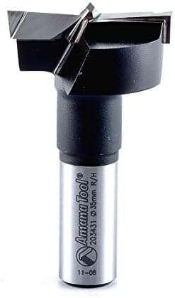 Amana Tool - 203431 Carbide Tipped Hinge Boring Bit R/H 35mm Dia x 60mm Long x 1/2" Sh