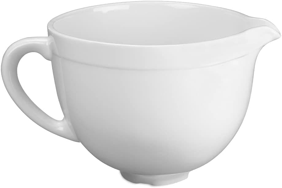 Minostar Ceramic Bowl for KitchenAid Mixer,Rugby Shape,5 QT,Oval Mouth,White,stand mixer bowl-Kitchenaid Attachments for Mixer-Dishwasher and Microwave Safe-Kitchen Aid mixer bowl