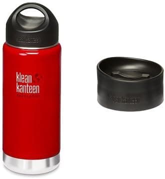 Klean Kanteen Coffee Set Wide Mouth Insulated Bottle with 2 Caps (Stainless Loop Cap and Cafe Cap) - Sangria Red - 16oz