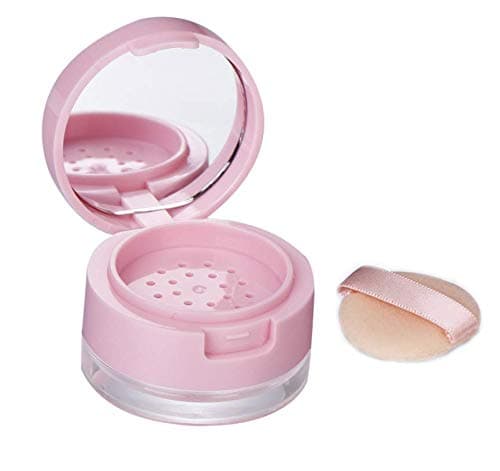 LASSUM 5ml Empty Refillable Loose Powder Case Container with Soft Sponge Puff, Mirror and Sifter Foundation Cosmetic Box