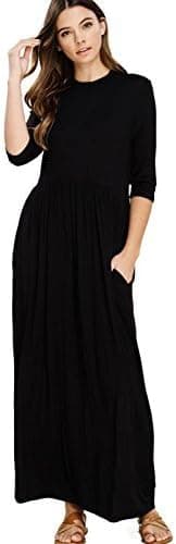 Annabelle Women's 3/4 Sleeve Long Maxi Dresses with Side Pockets