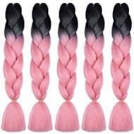Mychanson Ombre Black Pink Jumbo Braids Synthetic Kanekalon Fiber Twist Braiding Hair 24inch 5Pcs/lot (Black-Sweet Pink)